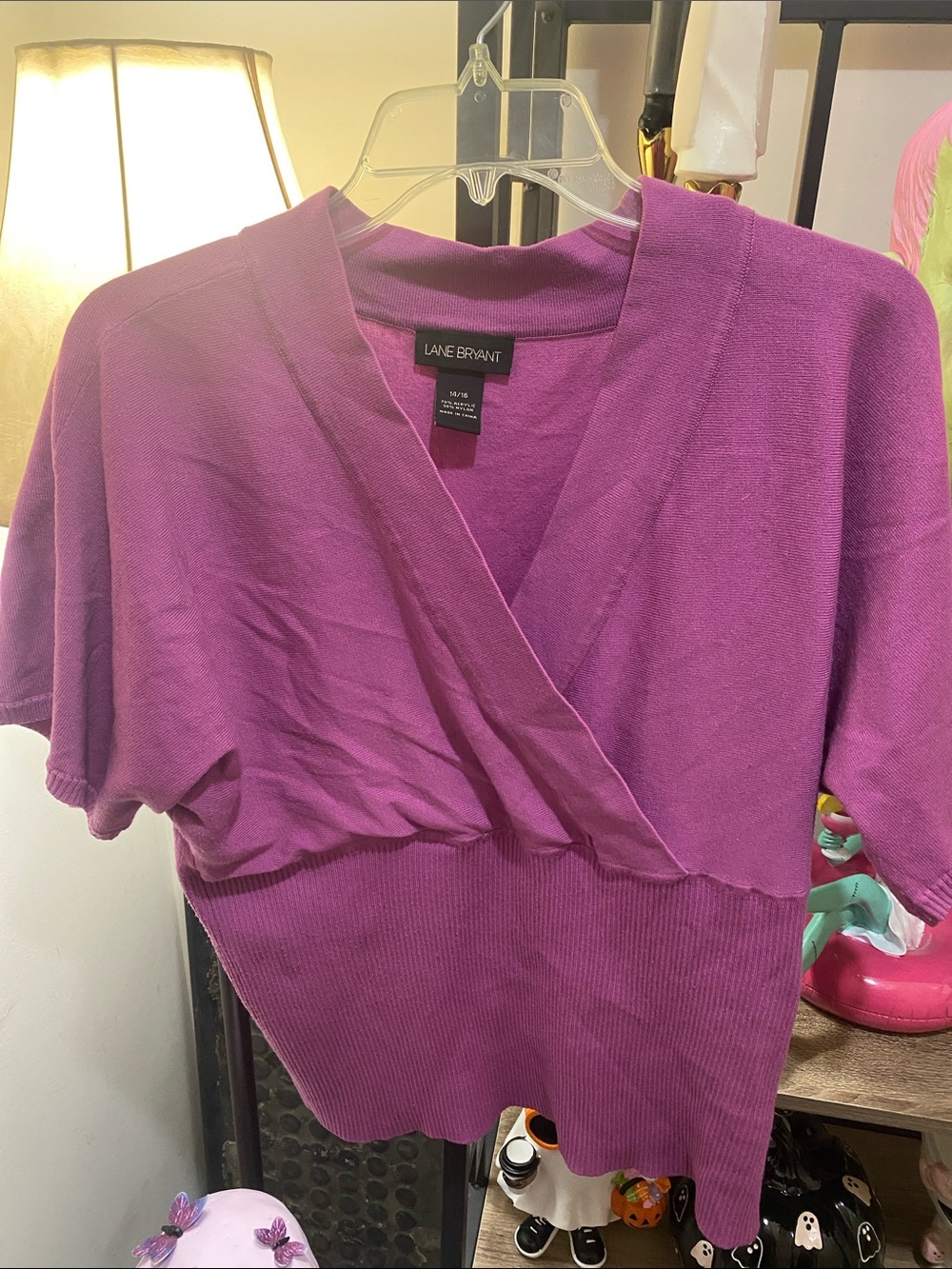 Lane Bryant Magenta Wrap V-Neck Sweater